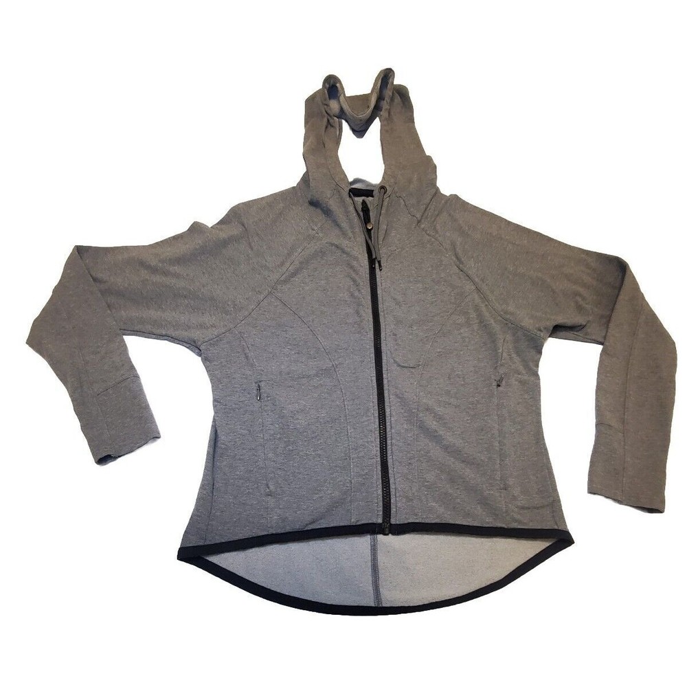 Athleta Womens Hi-lo Full Zip Athletic Hoodie Sz Sm Gray